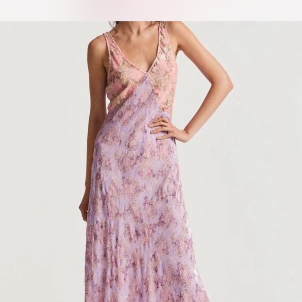 LoveShackFancy Pastel Pink and Lavender Maxi Dress